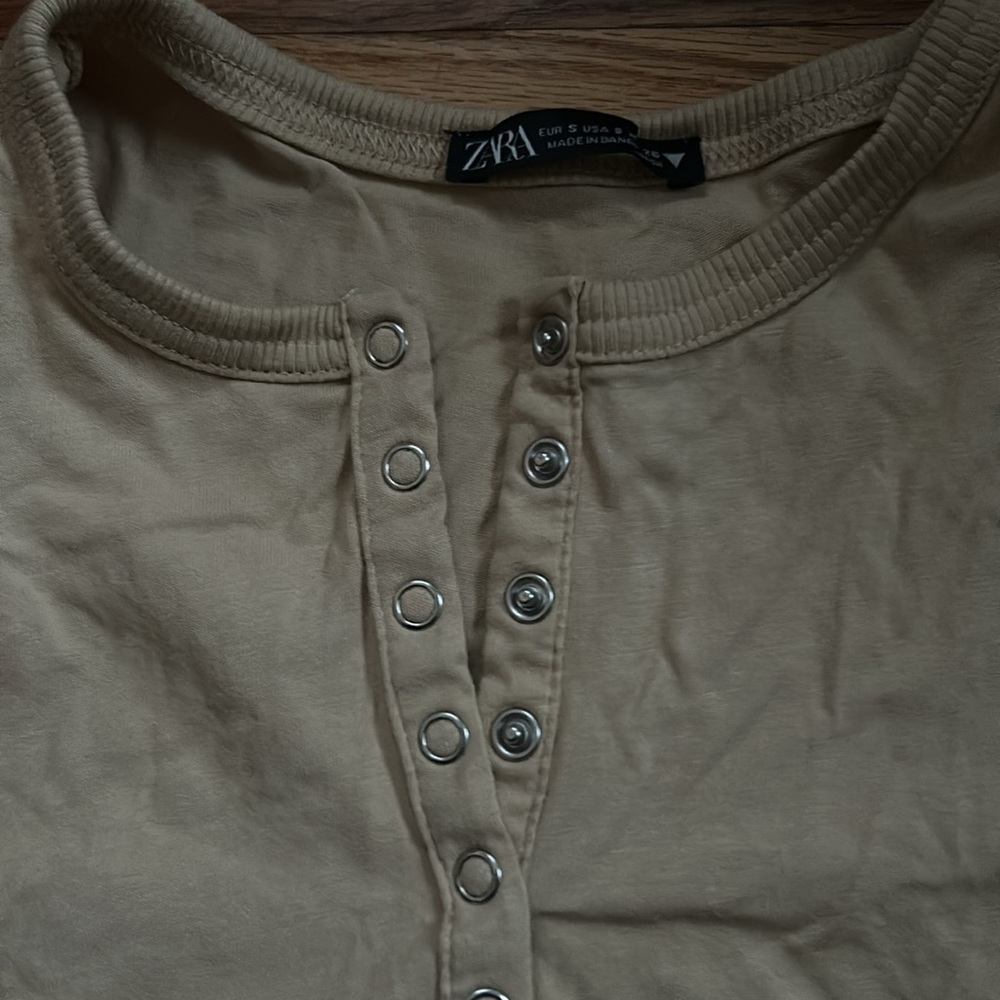 👚3/$20 👚 Zara Tan Brown Babydoll Crop Top T-Shirt - Picture 3 of 4